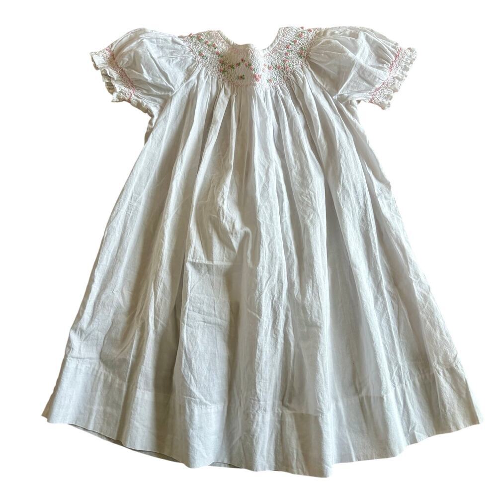 Strasburg smocked White‎ Cottont Bishop Dress 24 months embroidered vintage